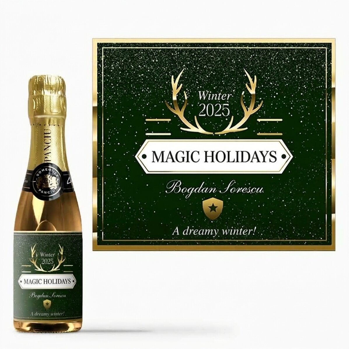 Mini bottiglia di spumante personalizzata con una scritta - Golden Antlers