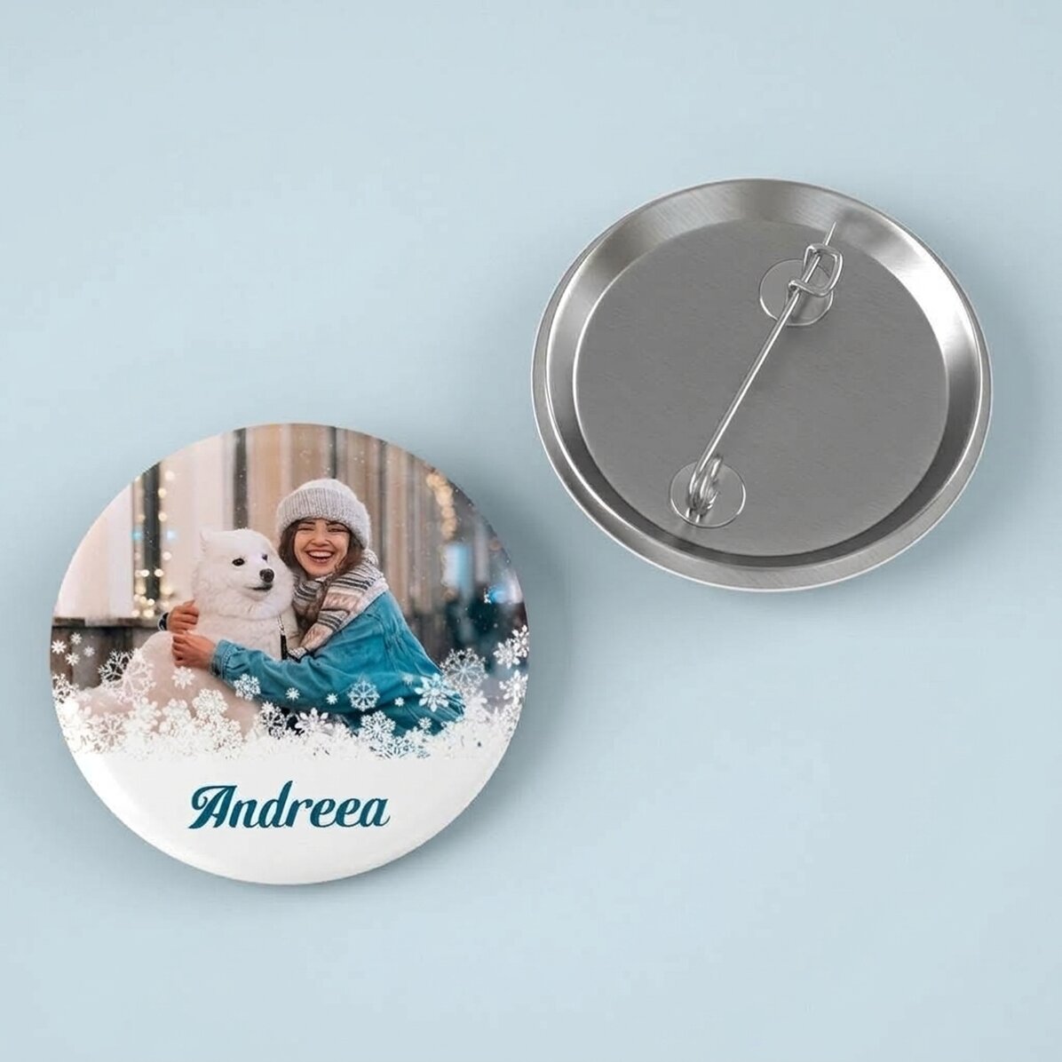 Distintivo personalizzato con foto e testo - Fiocchi di neve