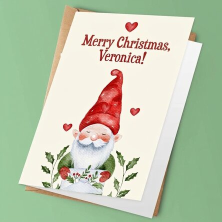 Biglietto di auguri personalizzato con messaggio natalizio - Gnomo