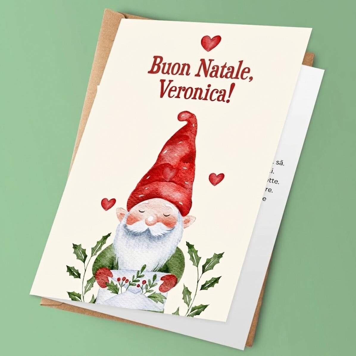 Biglietto di auguri personalizzato con messaggio natalizio - Gnomo