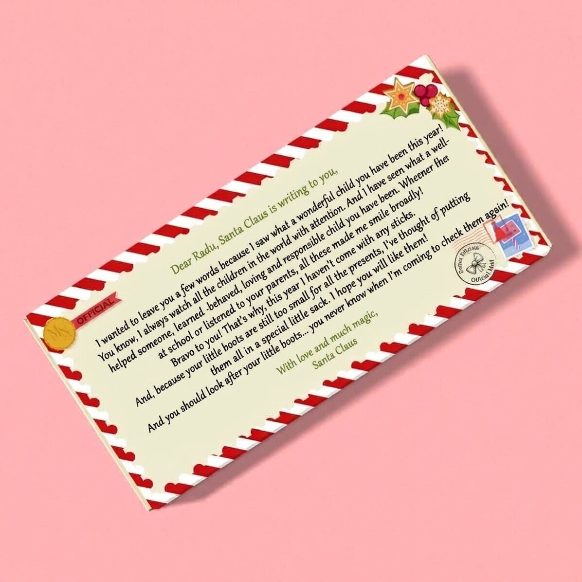 Cioccolato personalizzato con messaggio - Lettera da Babbo Natale