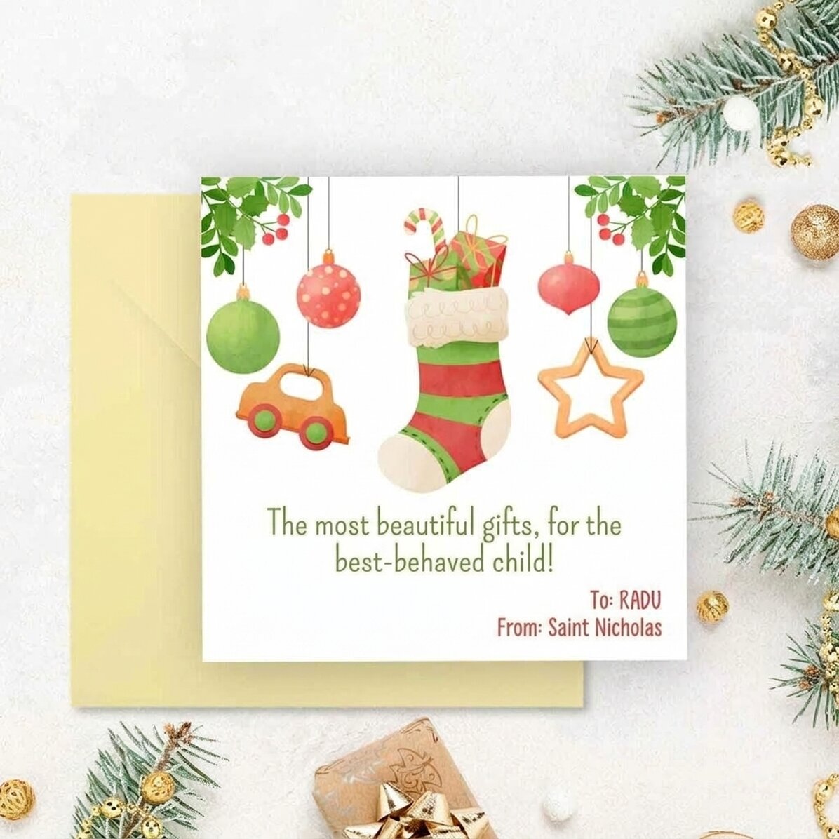 Biglietto quadrato personalizzato con messaggio - Messaggio da Babbo Natale