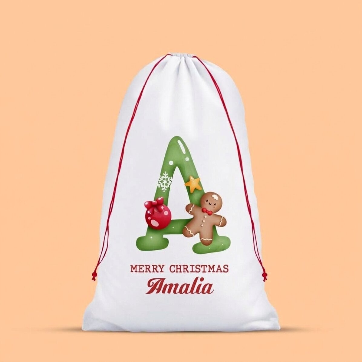 Borsa bianca per regali personalizzata con iniziale e messaggio