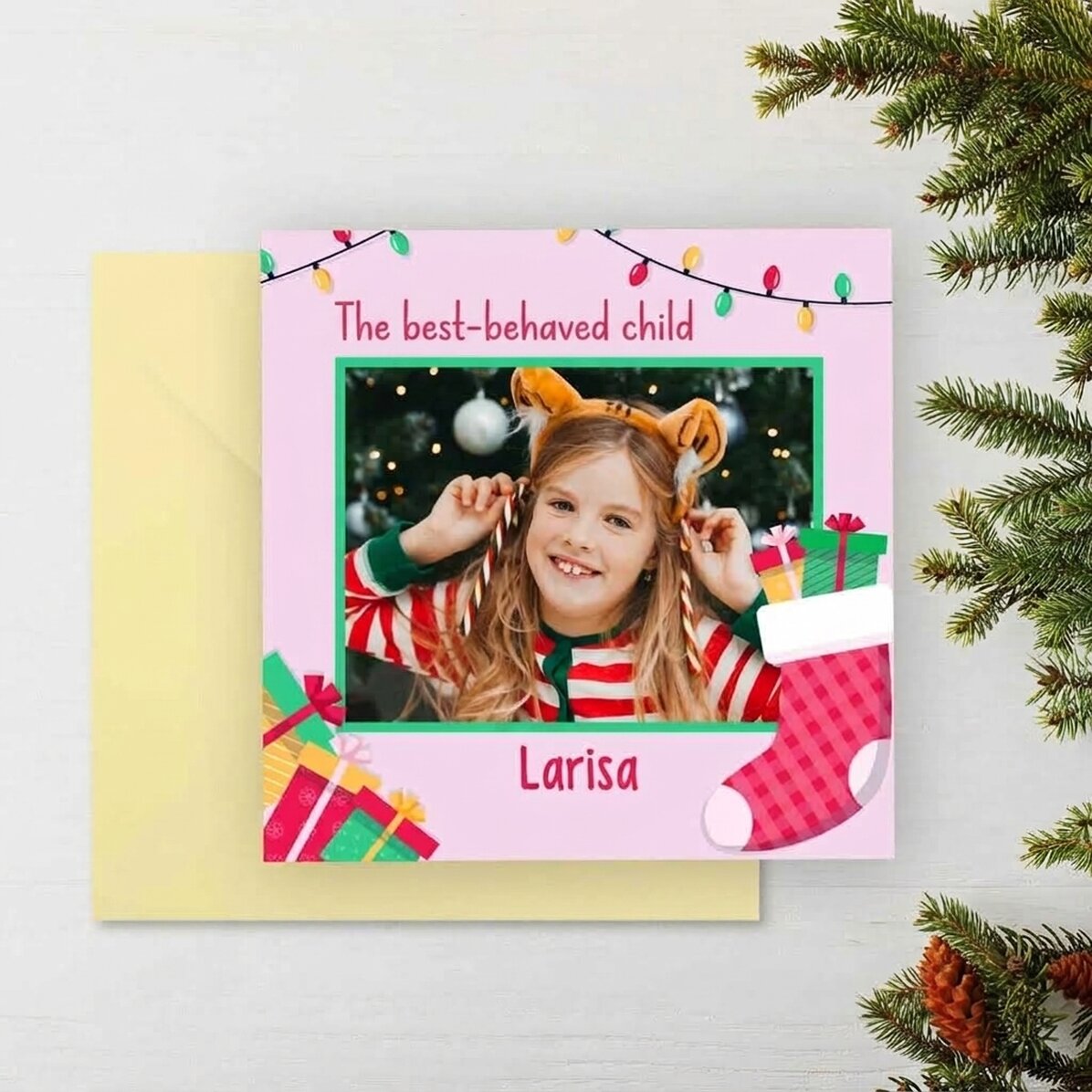 Biglietto quadrato personalizzato con messaggio e foto - Messaggio da Babbo Natale