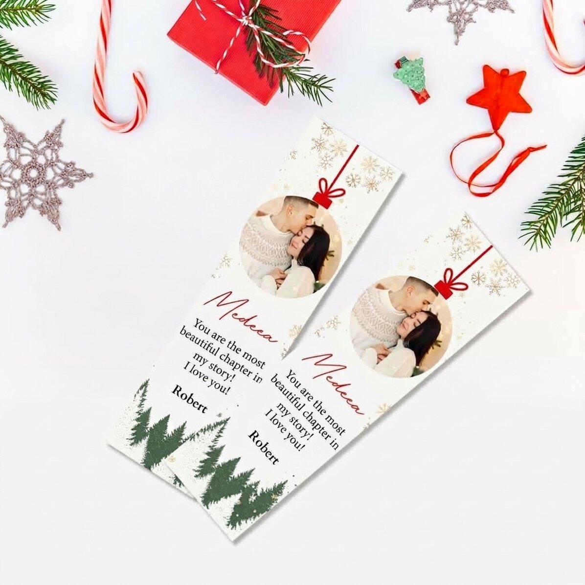 Segnalibro personalizzato con testo e foto - Pallina di Natale