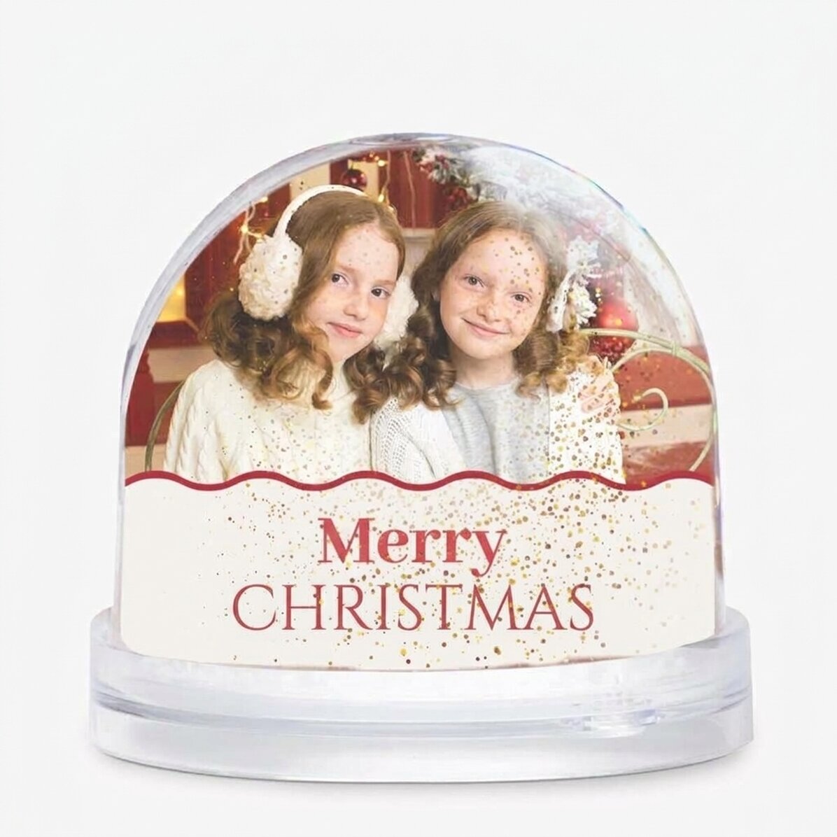 Globo da scrivania personalizzato con messaggio e 2 foto - Buon Natale!