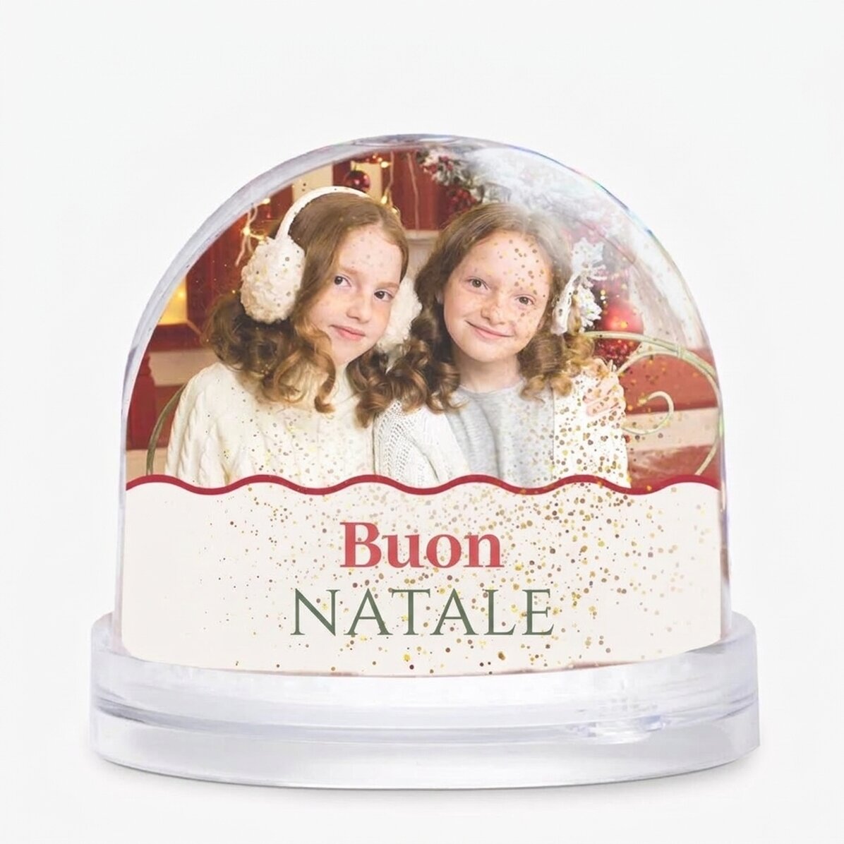 Globo da scrivania personalizzato con messaggio e 2 foto - Buon Natale!
