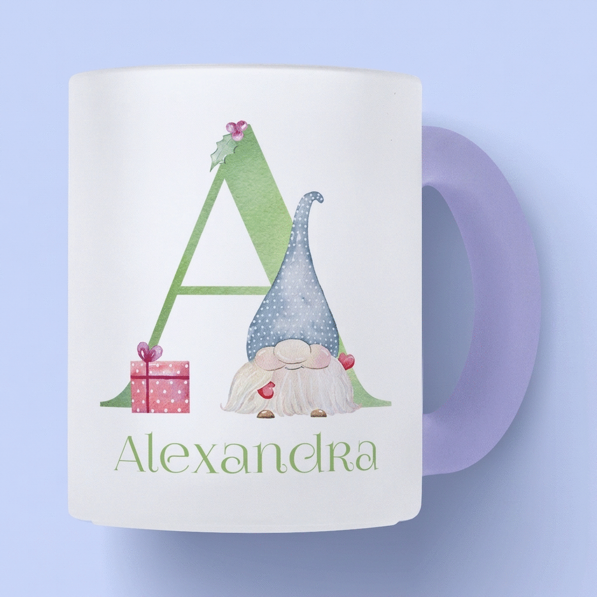 Tazza in vetro opaco personalizzata con monogramma e nome - Natale