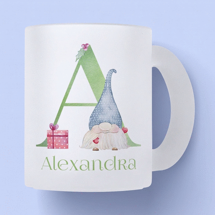 Tazza in vetro opaco personalizzata con monogramma e nome - Natale