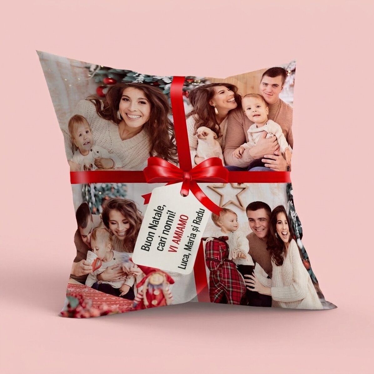 Cuscino personalizzato con 4 foto e un messaggio - Il regalo perfetto