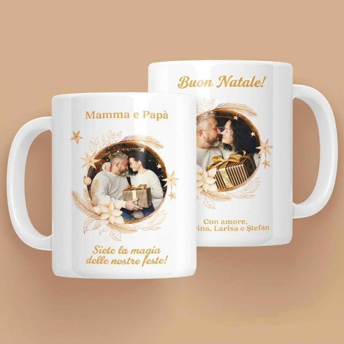 Tazza personalizzata con testo e 2 foto - La magia delle feste