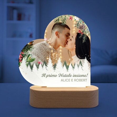 Lampada da comodino a LED a forma di cuore personalizzata con una foto e un messaggio - Buon Natale