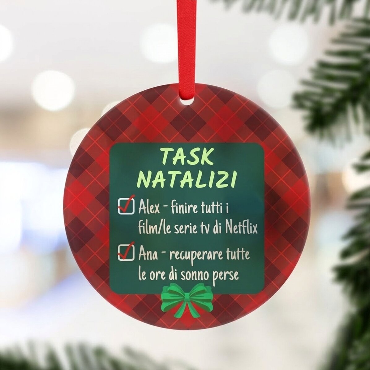 Decorazione rotonda personalizzata con messaggio - Compiti per le feste