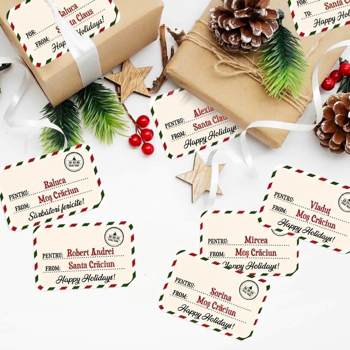 Set di 8 adesivi (etichette autoadesive) personalizzati con testo - Con affetto, Babbo Natale