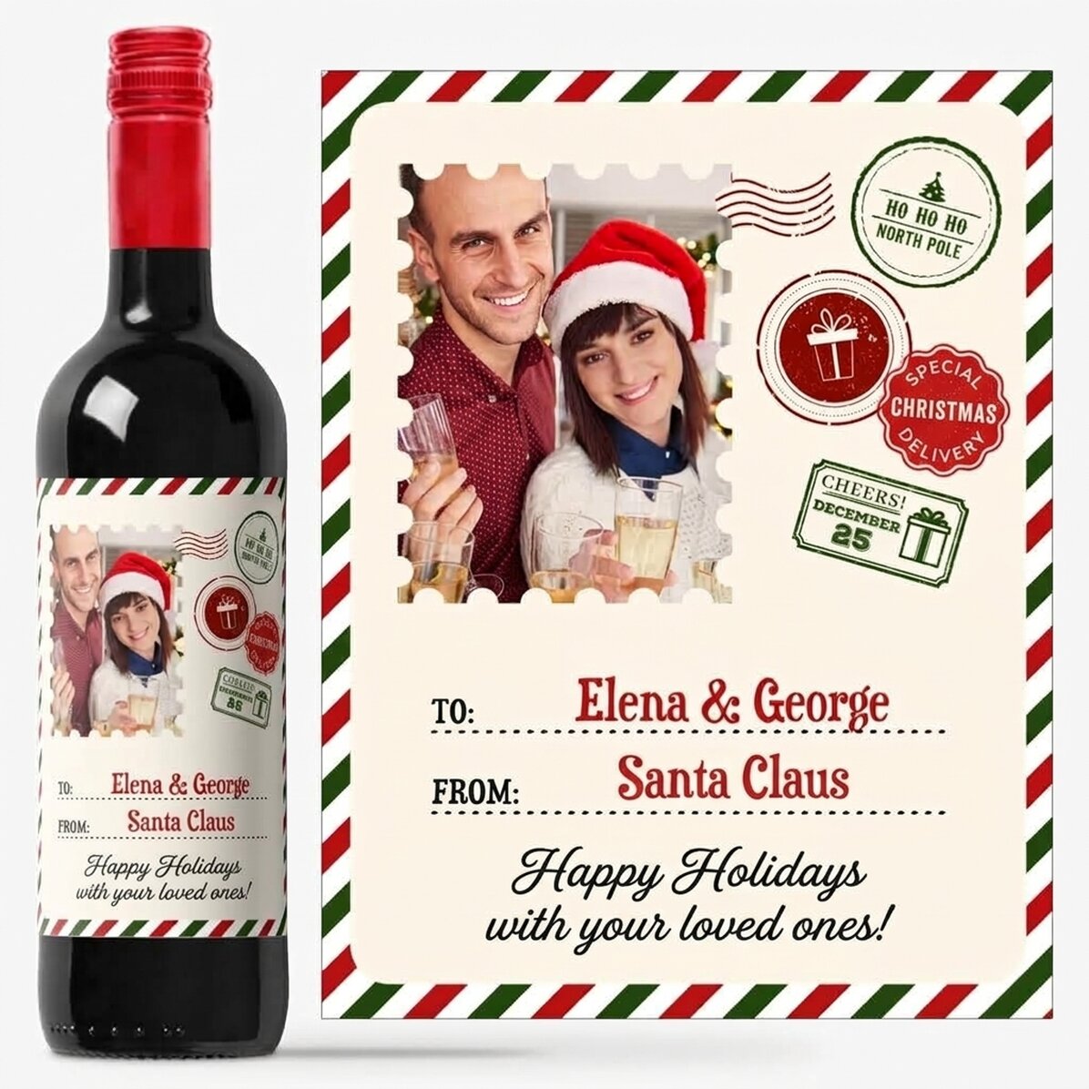 Vino personalizzato con foto e messaggio - Da Babbo Natale