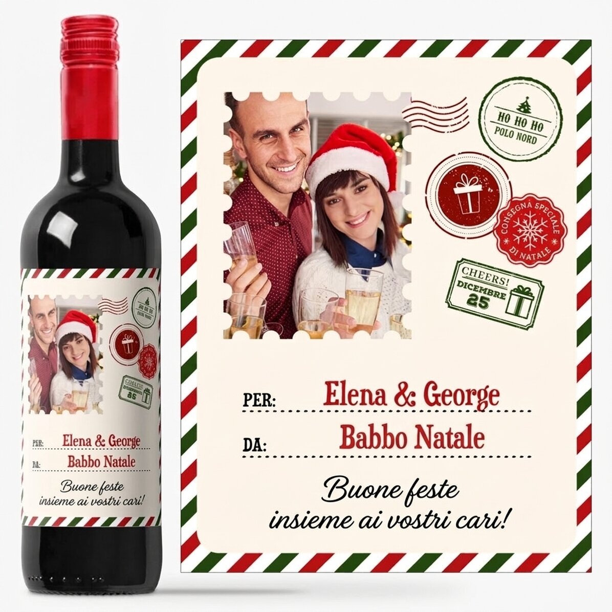 Vino personalizzato con foto e messaggio - Da Babbo Natale