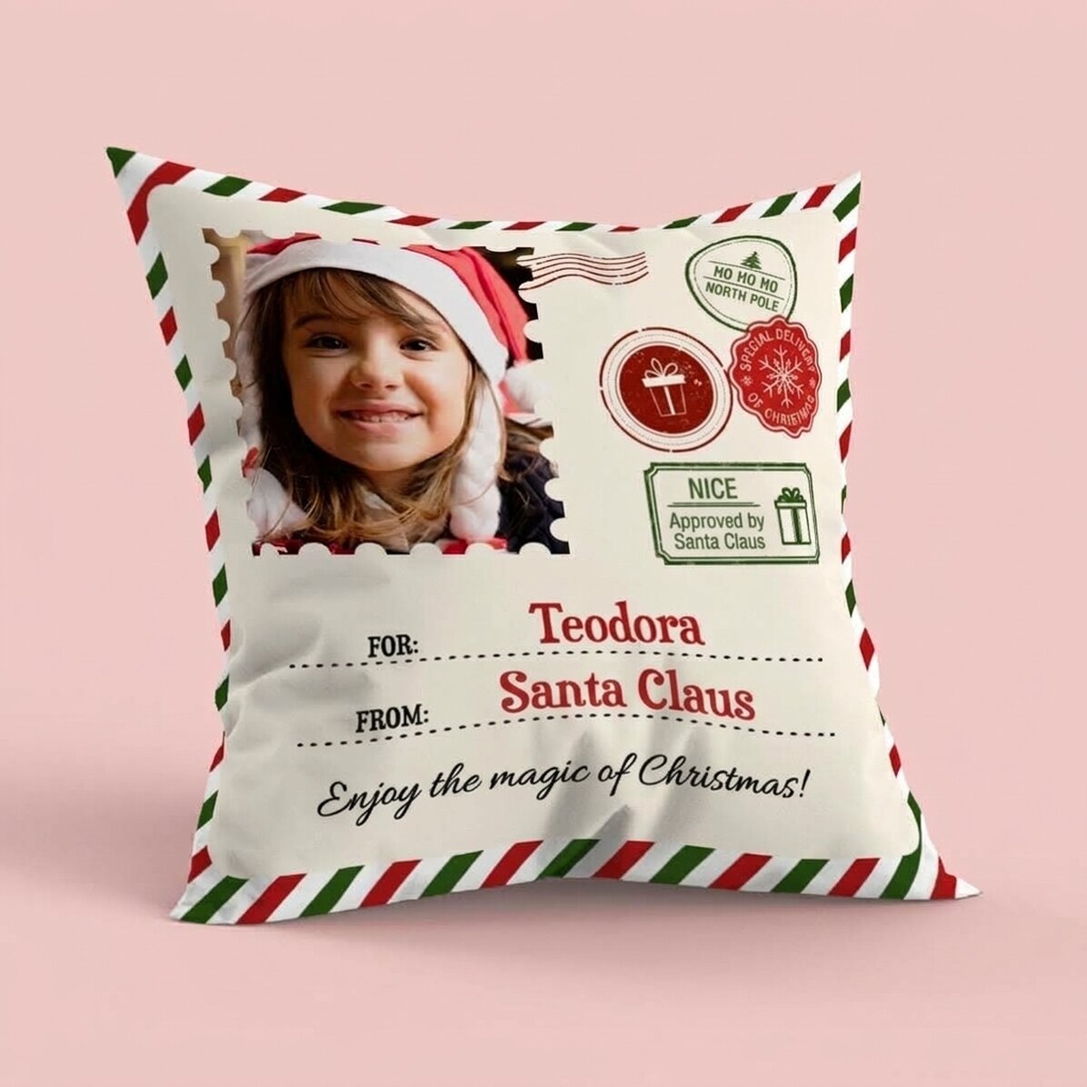Cuscino personalizzato con foto, formato grande - Da Babbo Natale