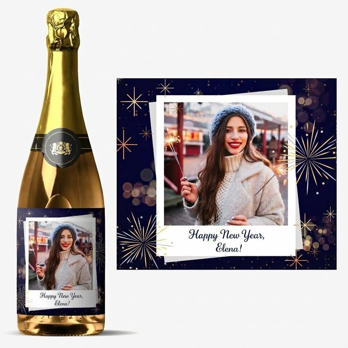 Spumante personalizzato con una foto e un messaggio - Buon Anno Nuovo!