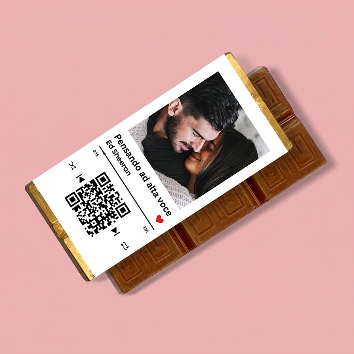 Mini tavoletta di cioccolato personalizzata con foto, messaggio e codice QR - La nostra canzone