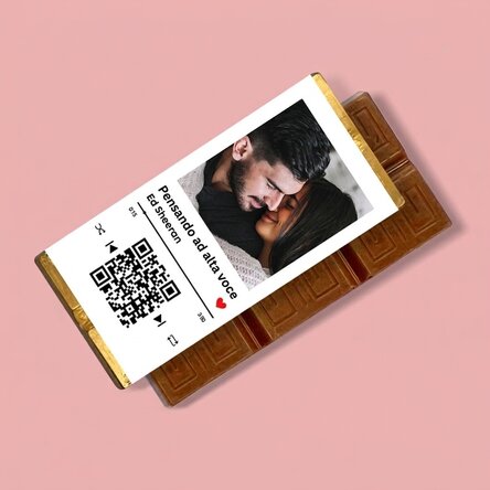 Mini tavoletta di cioccolato personalizzata con foto, messaggio e codice QR - La nostra canzone