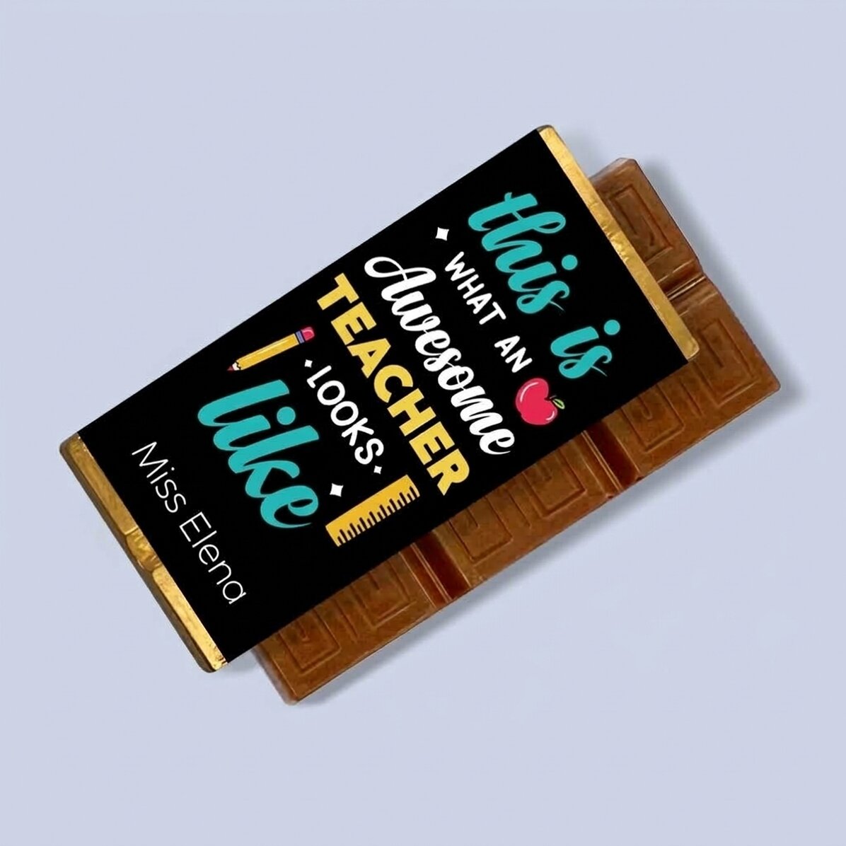 Mini tavoletta di cioccolato personalizzata con un messaggio per gli insegnanti