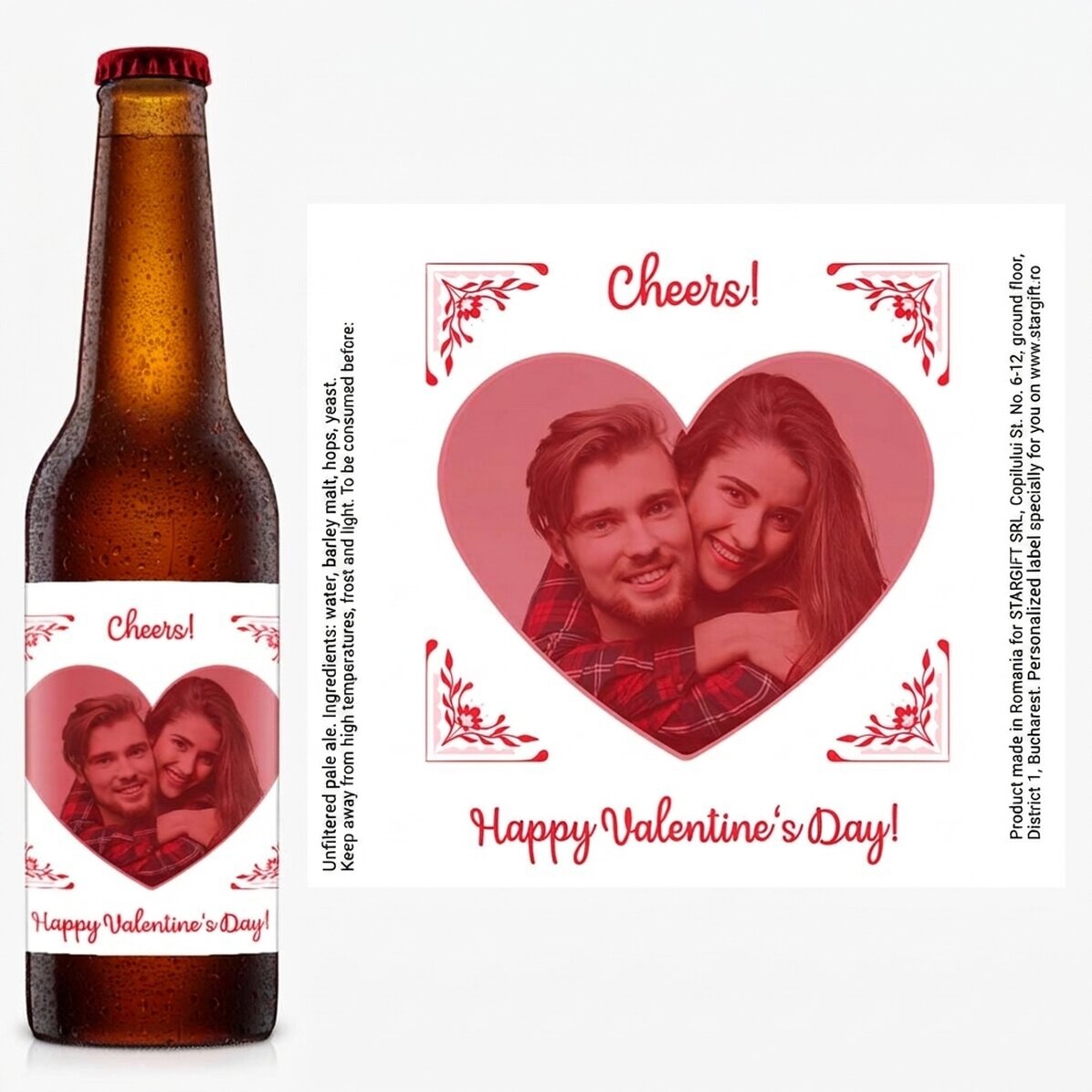 Birra personalizzata con una foto e un messaggio - Buon San Valentino!