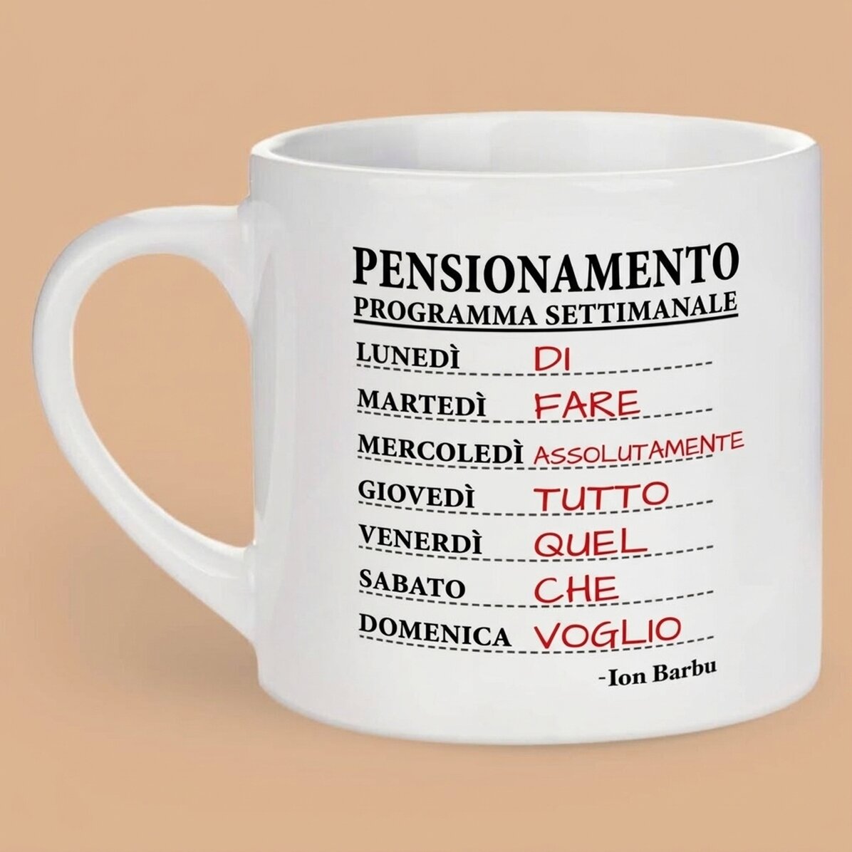 Tazza da caffè personalizzata con scritta - Programma settimanale