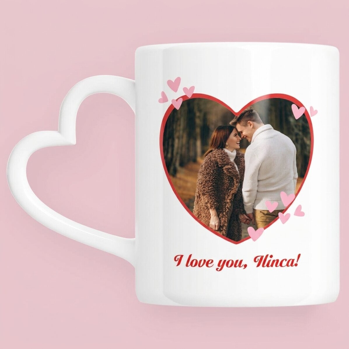Tazza personalizzata con foto e testo - You&Me - modello con manico a forma di cuore