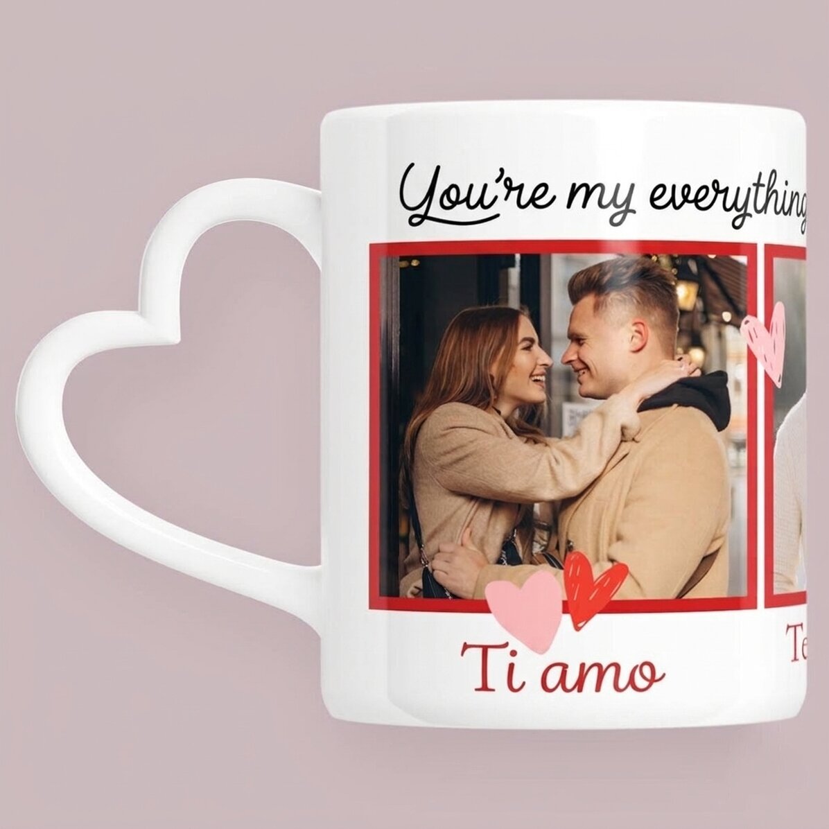 Tazza personalizzata con 3 foto e testo - My favorite - modello con manico a forma di cuore