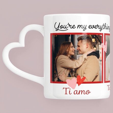 Tazza personalizzata con 3 foto e testo - My favorite - modello con manico a forma di cuore