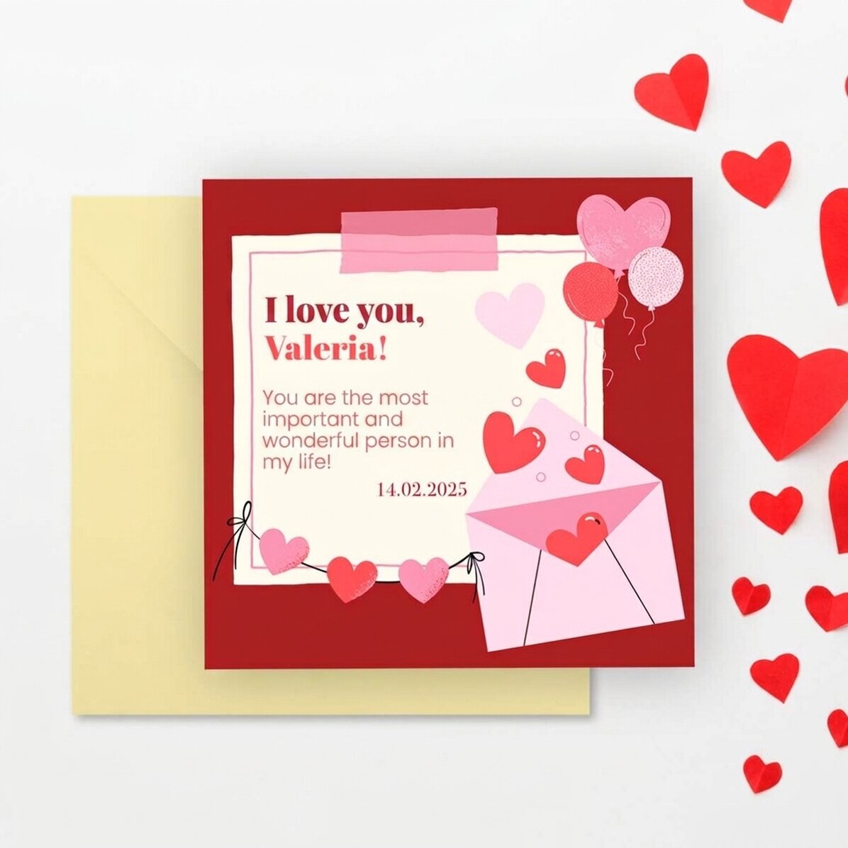 Biglietto quadrato personalizzato con messaggio - Ti amo!