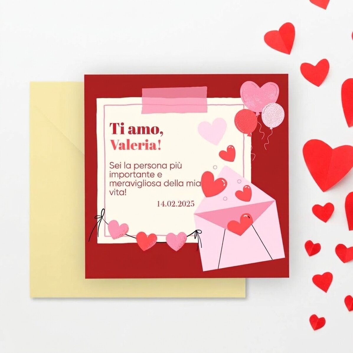 Biglietto quadrato personalizzato con messaggio - Ti amo!