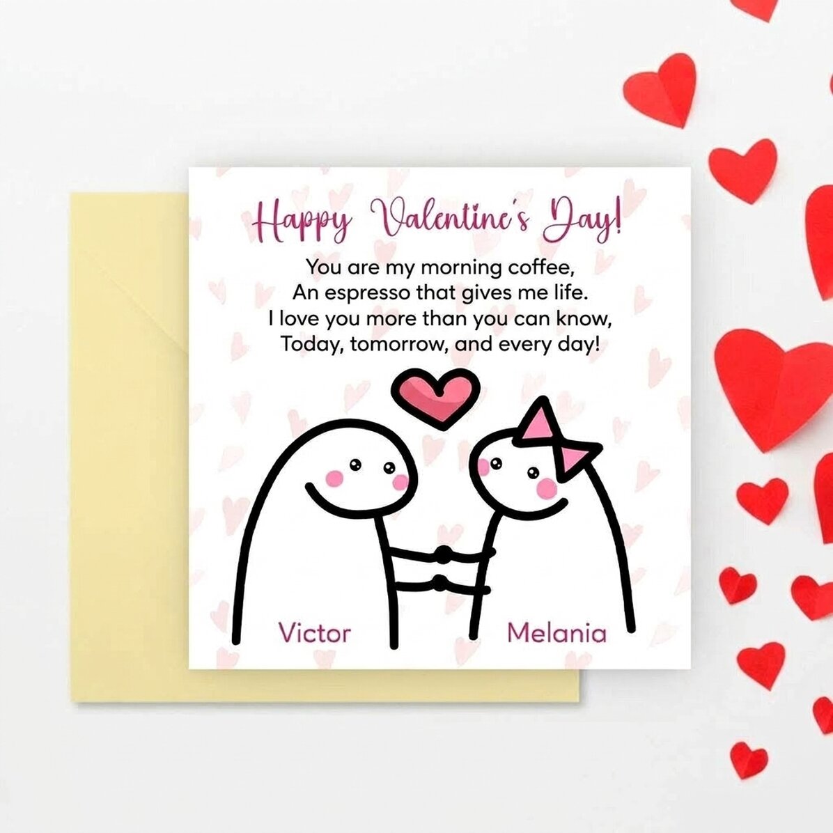 Biglietto quadrato personalizzato con messaggio - Cute love