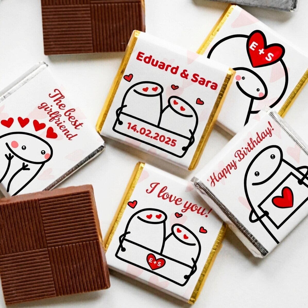 Set di 5 mini cioccolatini personalizzati con scritta - Cute love