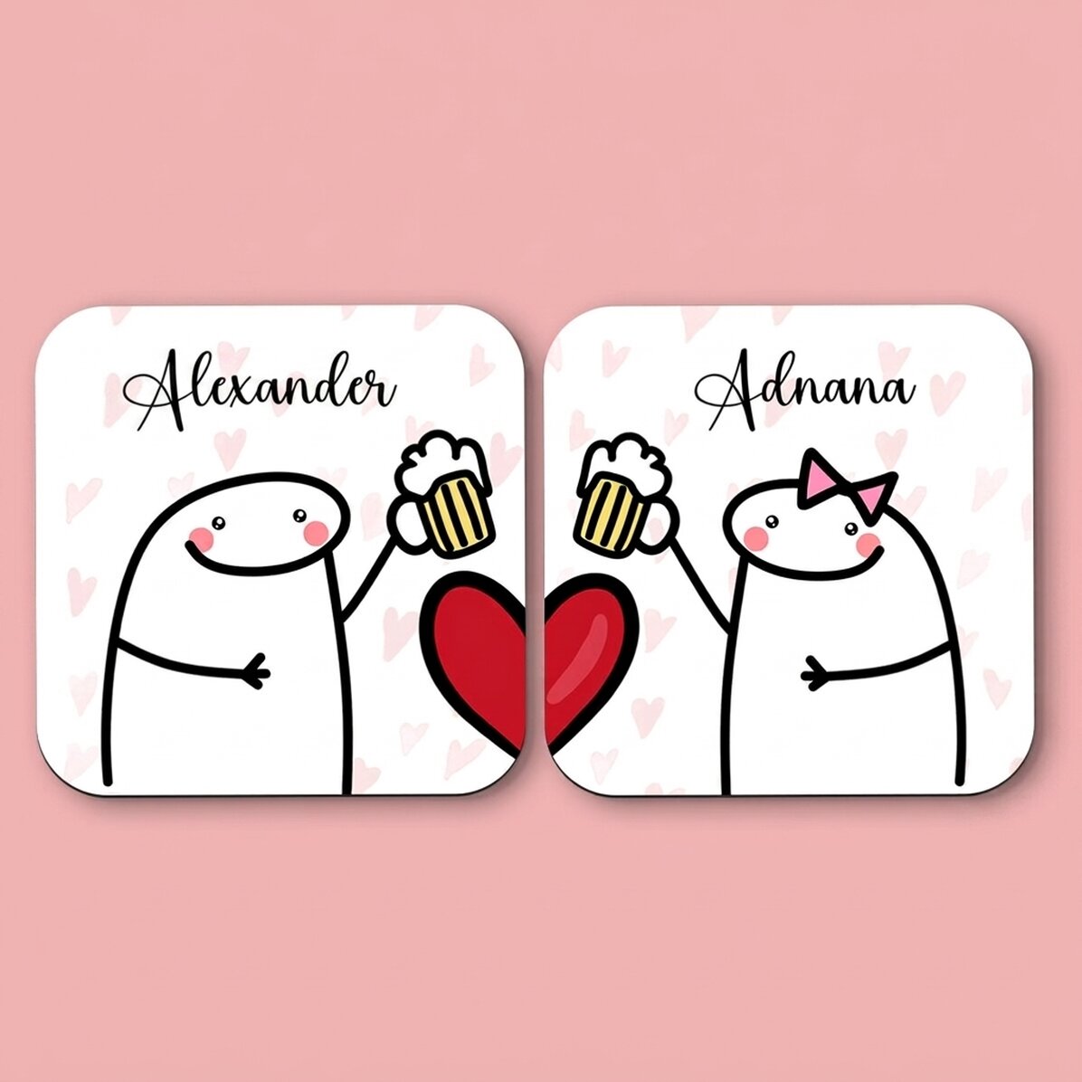 Set di 2 sottobicchieri personalizzati con scritta - Cute love