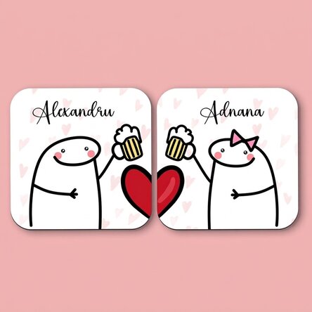 Set di 2 sottobicchieri personalizzati con scritta - Cute love