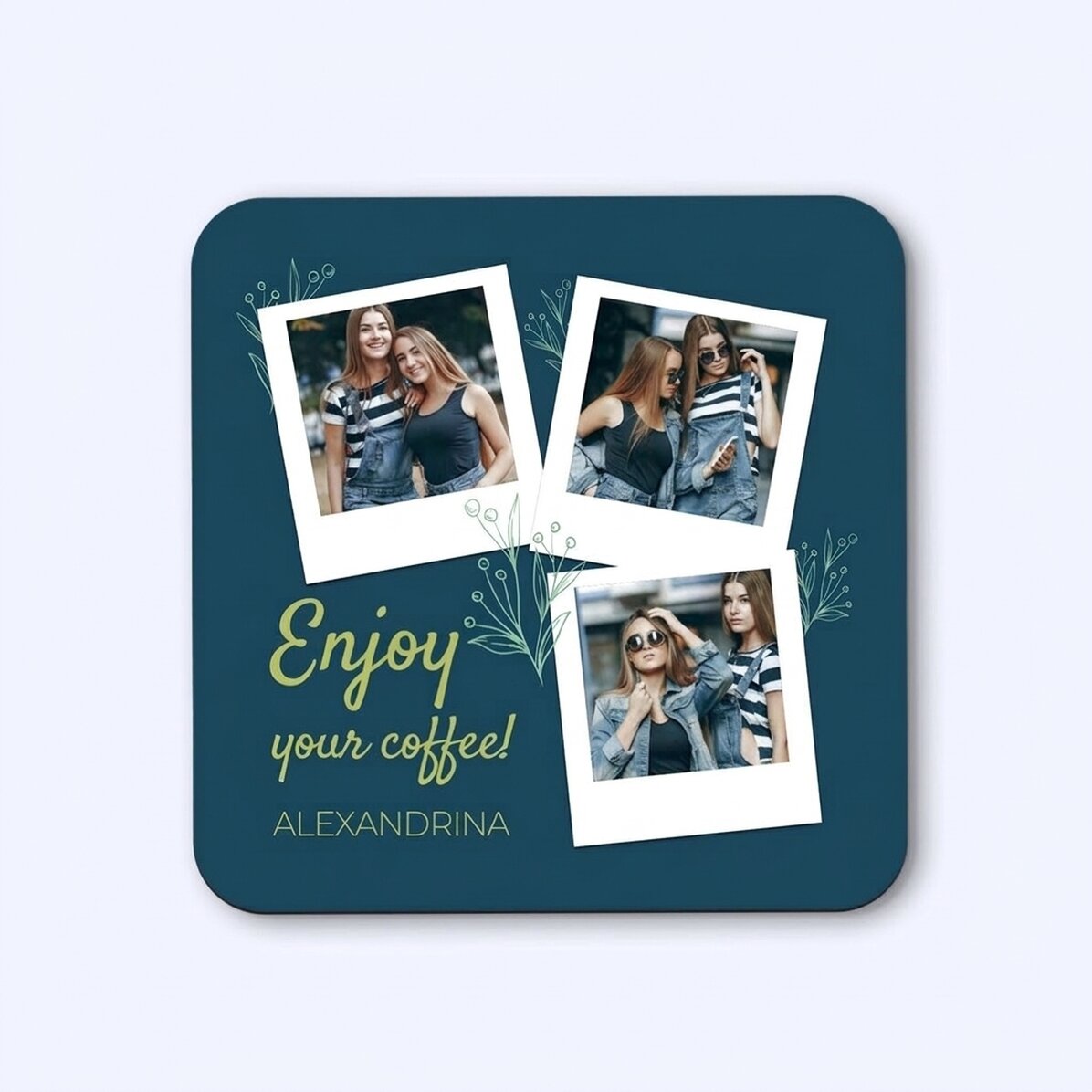 Sottobicchiere personalizzato con 3 foto e testo - Enjoy your coffee