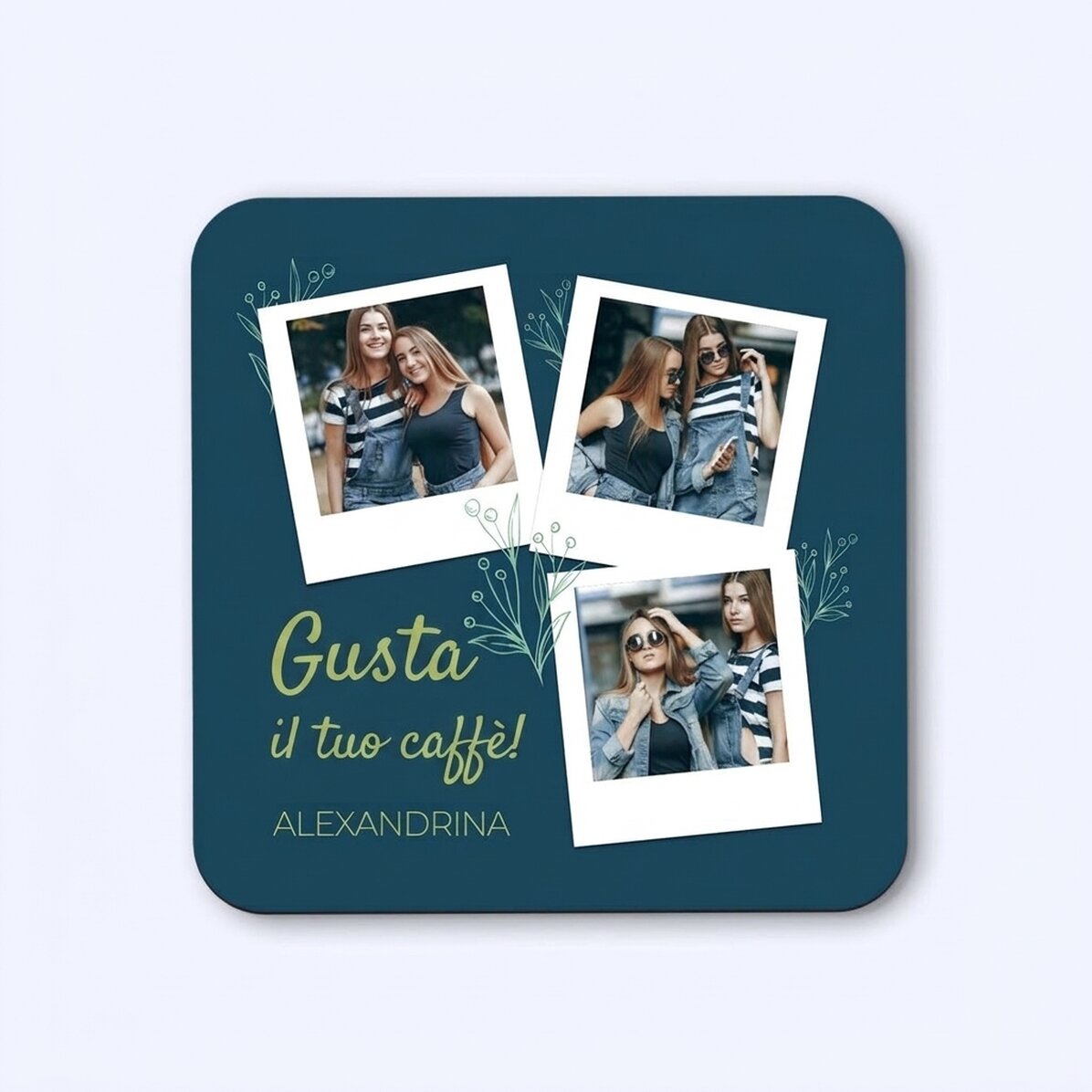 Sottobicchiere personalizzato con 3 foto e testo - Enjoy your coffee