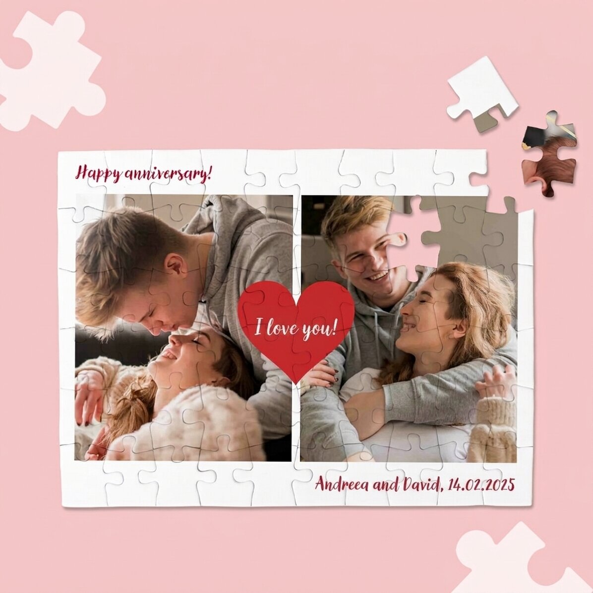Puzzle personalizzato con 2 foto e testo - Love