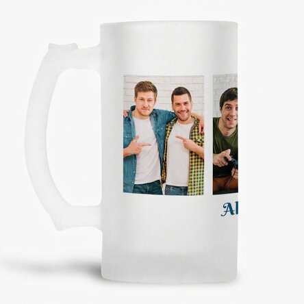 Boccale da birra personalizzato con 4 foto e un testo