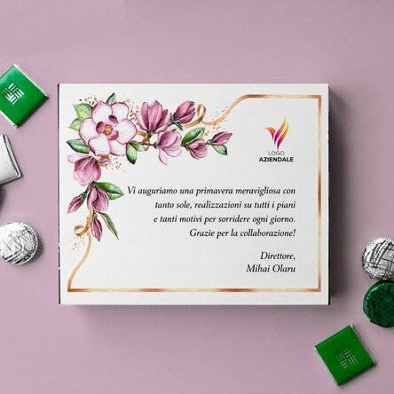 Scatola di cioccolatini personalizzata con logo e messaggio - Floral