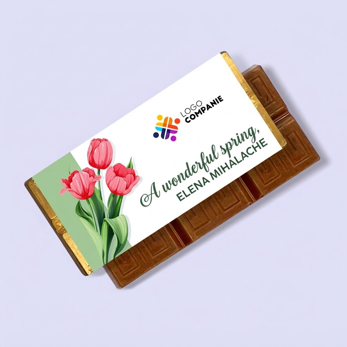 Mini tavoletta di cioccolato personalizzata con logo e messaggio - Una primavera meravigliosa