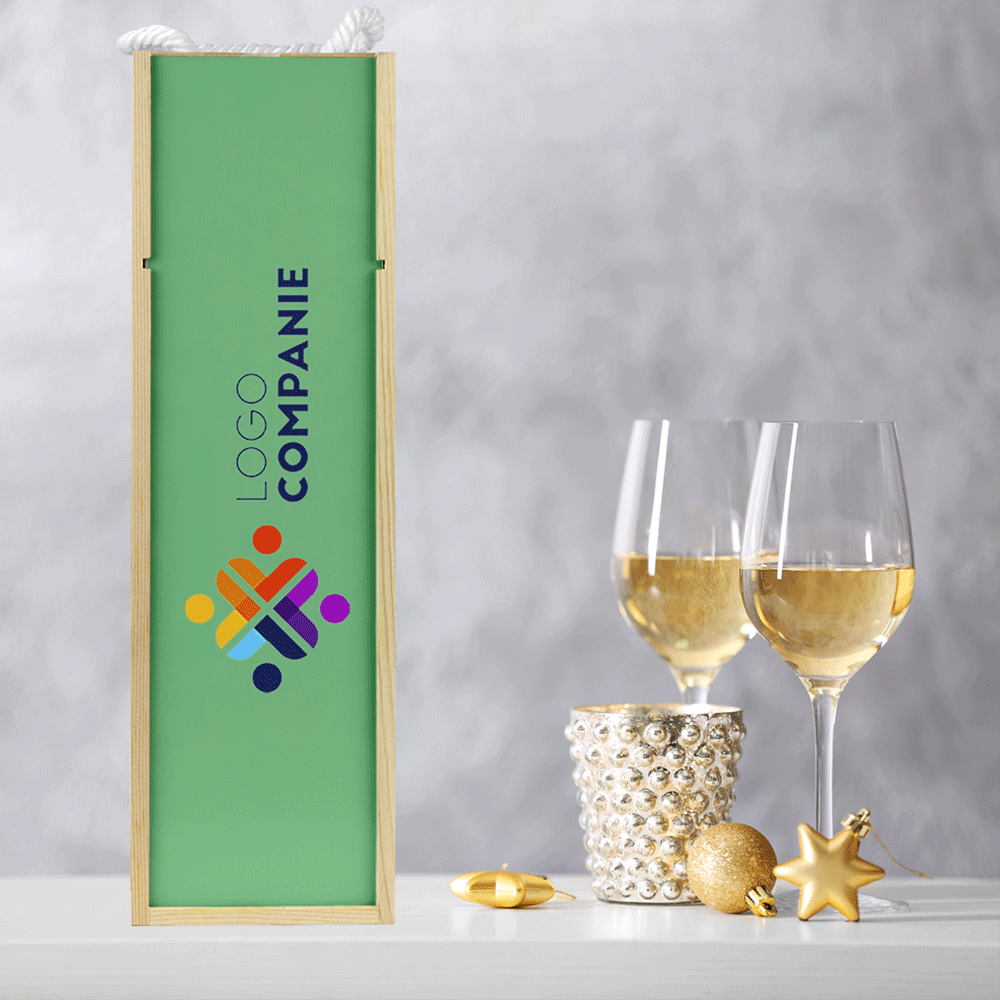 Scatola per vino personalizzata con logo e sfondo intercambiabile