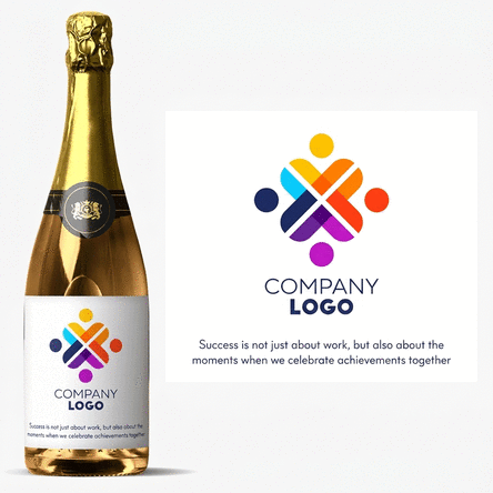 Personalised sparkling wine with logo and text