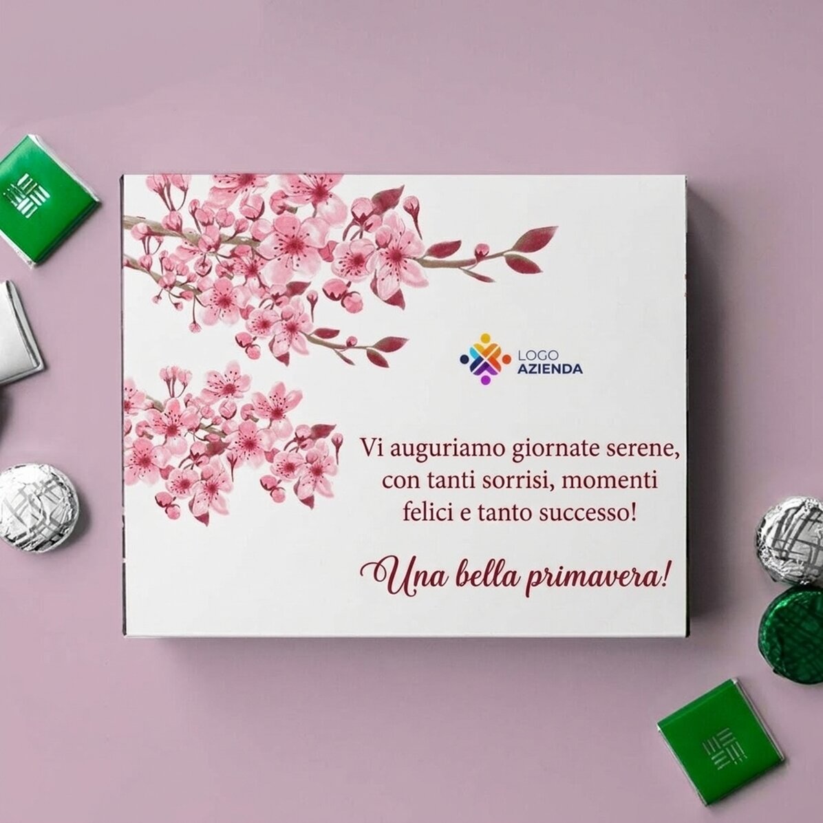 Scatola di caramelle personalizzata con logo e testo - Primavera