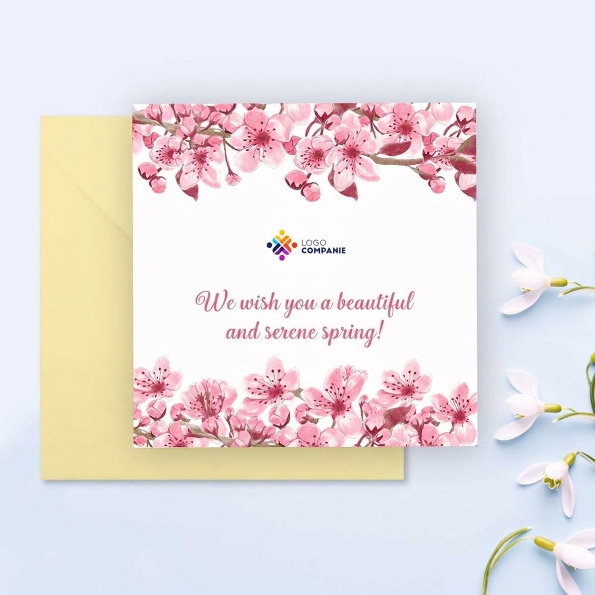 Biglietto quadrato personalizzato con testo e logo - Primavera