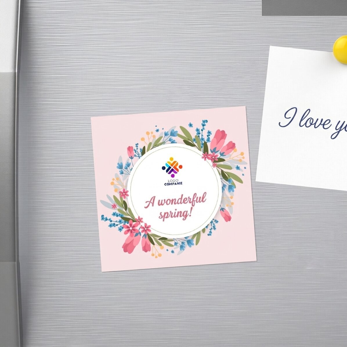 Magnete 10x10 personalizzato con logo e testo - Buona primavera!
