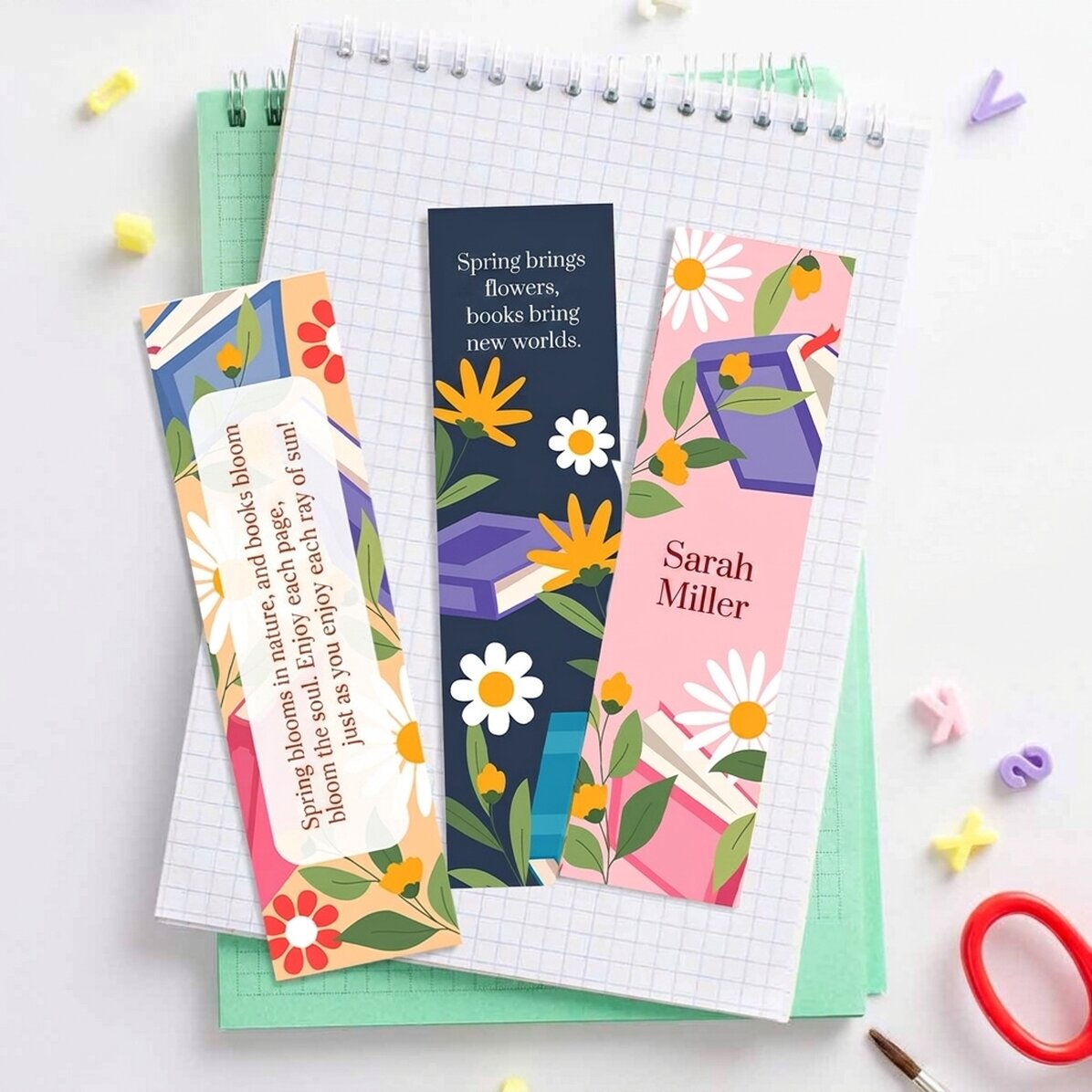 Set di 3 segnalibri personalizzati con testo - Spring