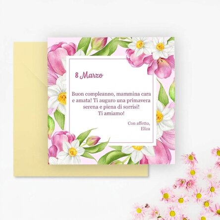 Biglietto quadrato personalizzato con testo - 8 marzo