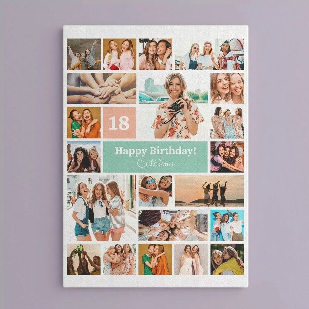 Quadro su tela personalizzato con 21 foto e testo - Collage